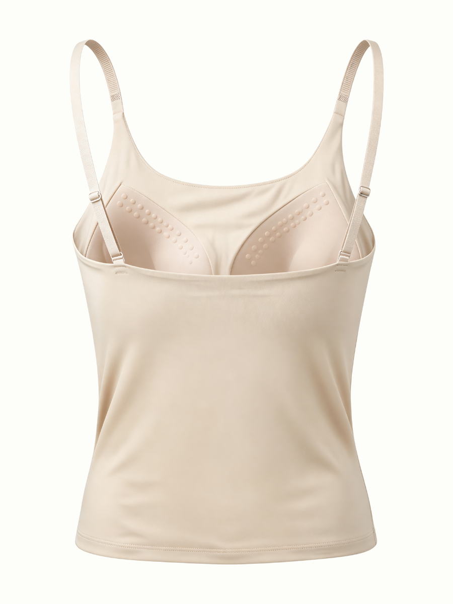 Women’s and Girls’ Cotton Camisole Top with Adjustable Spaghetti Strap  (Padded) (Beige)