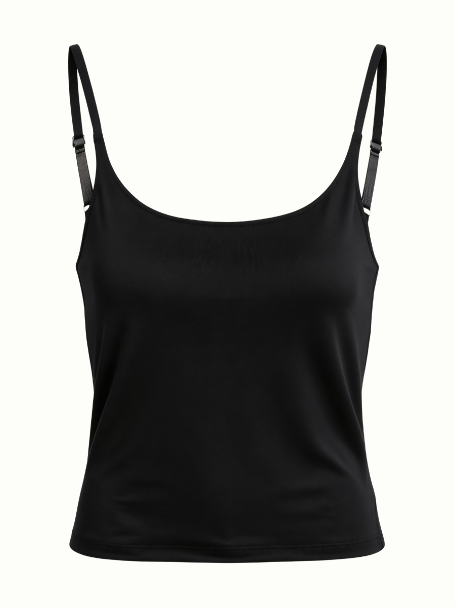 Women’s and Girls’ Cotton Camisole Top with Adjustable Spaghetti Strap  (Padded) (Black)