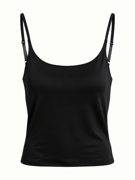 Women’s and Girls’ Cotton Camisole Top with Adjustable Spaghetti Strap  (Padded) (Black)