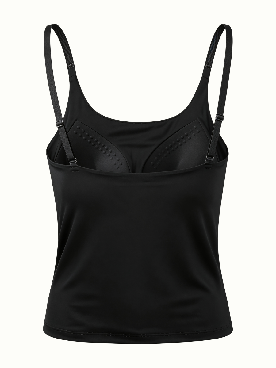 Women’s and Girls’ Cotton Camisole Top with Adjustable Spaghetti Strap  (Padded) (Black)