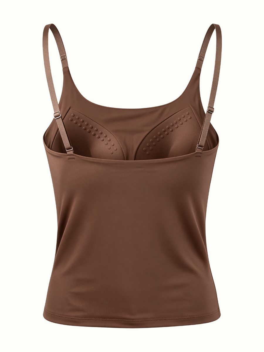 Women’s and Girls’ Cotton Camisole Top with Adjustable Spaghetti Strap  (Padded) (Brown)
