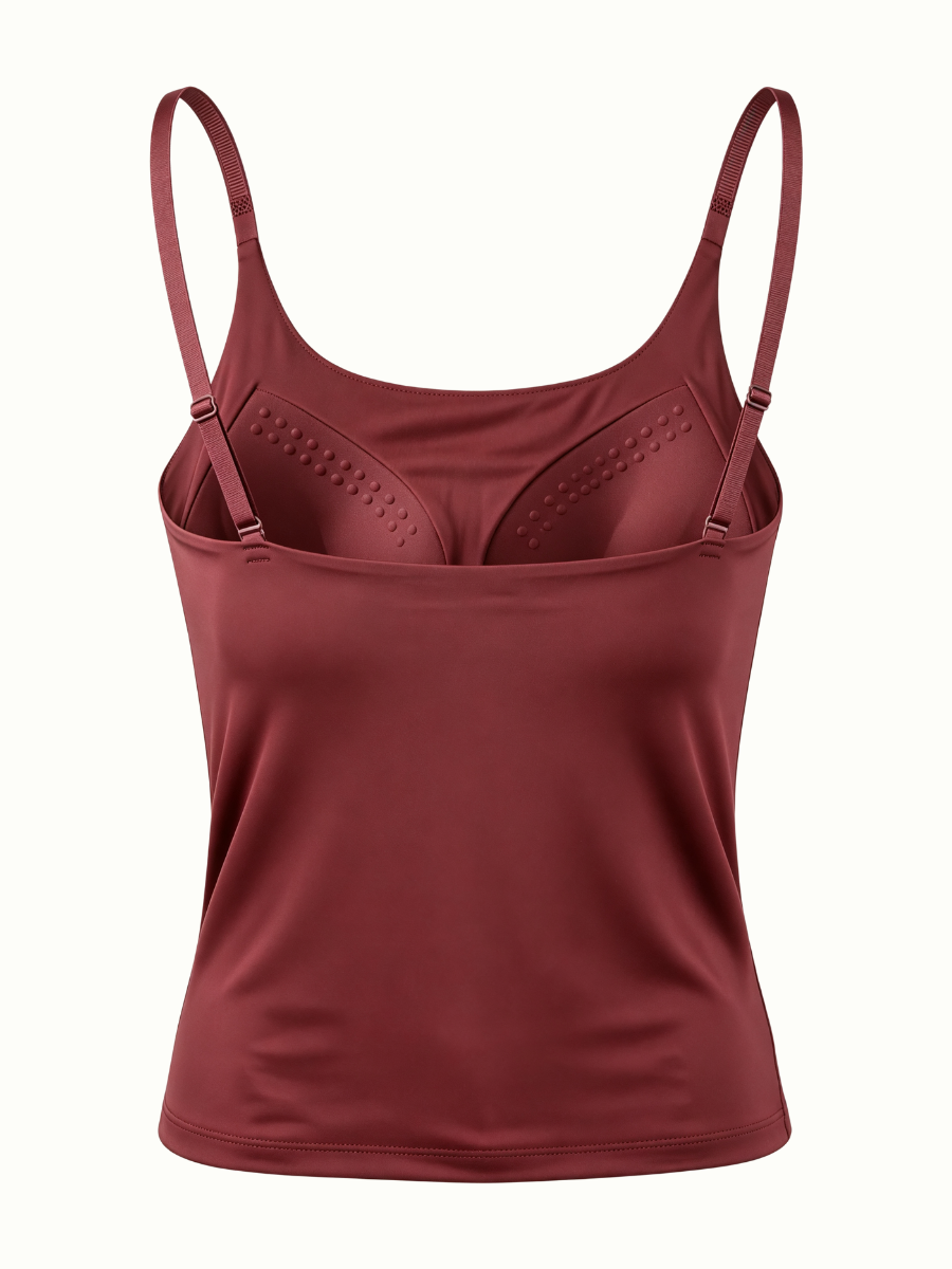 Women’s and Girls’ Cotton Camisole Top with Adjustable Spaghetti Strap  (Padded) (Red)