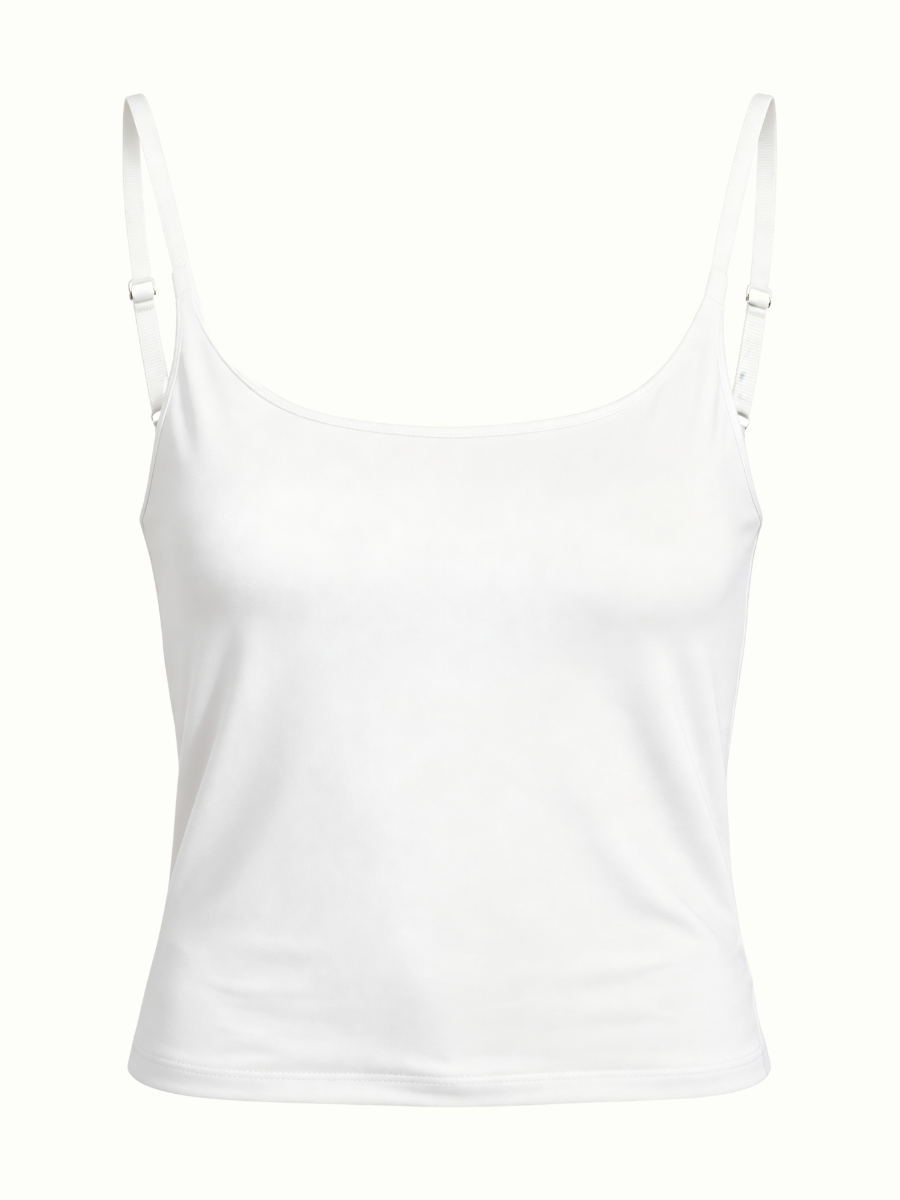 Women’s and Girls’ Cotton Camisole Top with Adjustable Spaghetti Strap  (Padded) (White)