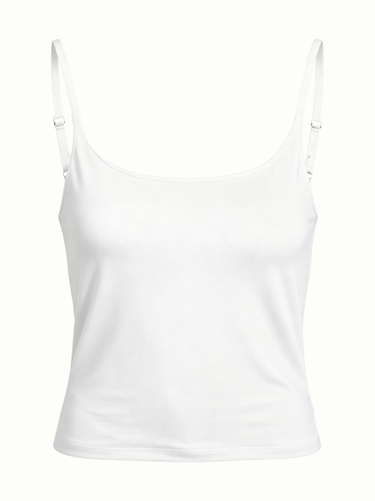Women’s and Girls’ Cotton Camisole Top with Adjustable Spaghetti Strap  (Padded) (White)