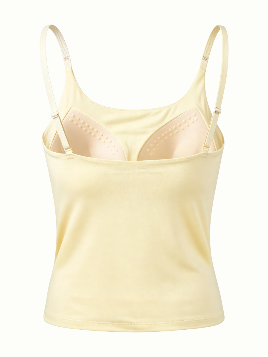 Women’s and Girls’ Cotton Camisole Top with Adjustable Spaghetti Strap  (Padded) (Yellow)