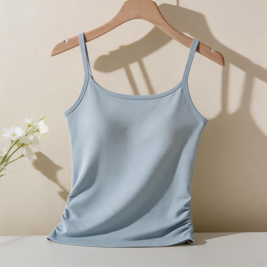 Women’s and Girls’ Cotton Camisole Top with Adjustable Spaghetti Strap  (Padded) (Blue)