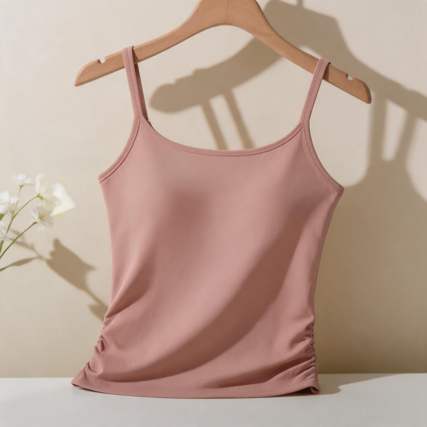 Women’s and Girls’ Cotton Camisole Top with Adjustable Spaghetti Strap  (Padded) (Pink)