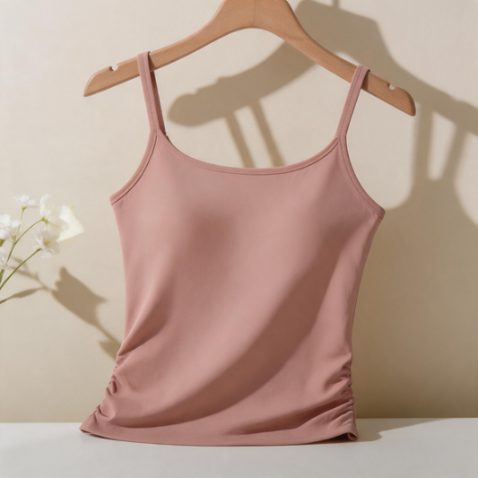 Women’s and Girls’ Cotton Camisole Top with Adjustable Spaghetti Strap  (Padded) (Pink)