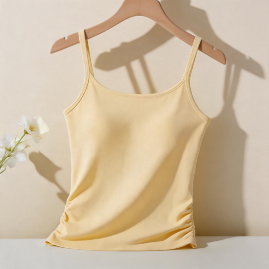 Women’s and Girls’ Cotton Camisole Top with Adjustable Spaghetti Strap  (Padded) (Yellow)