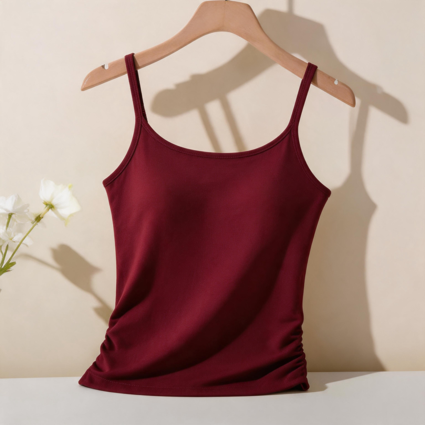 Women’s and Girls’ Cotton Camisole Top with Adjustable Spaghetti Strap  (Padded) (Red)