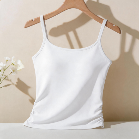 Women’s and Girls’ Cotton Camisole Top with Adjustable Spaghetti Strap  (Padded) (White)