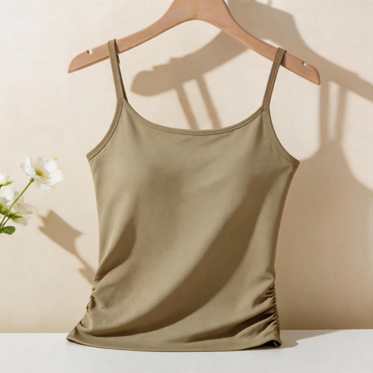 Women’s and Girls’ Cotton Camisole Top with Adjustable Spaghetti Strap  (Padded) (Beige)